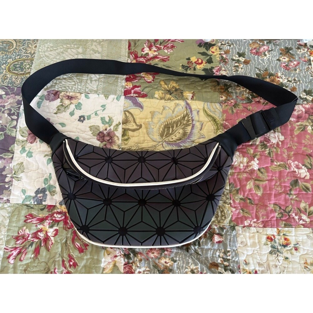 Geometric Fanny Pack Green Purple Reflective Shiny Modern purse bag travel